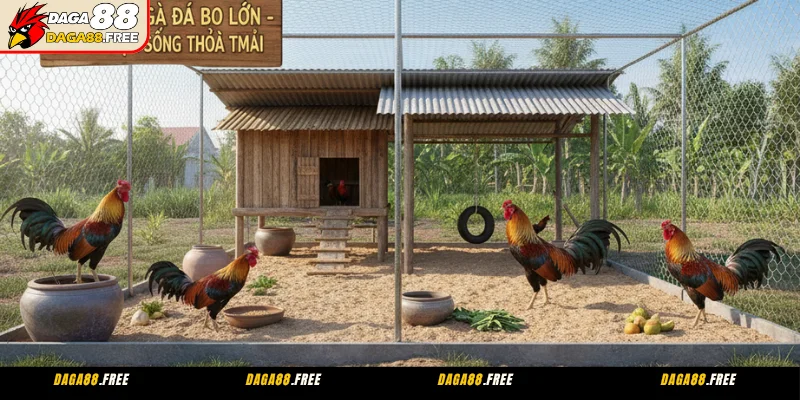 Cách nuôi gà đá bo lớn - không gian sống thoải mái